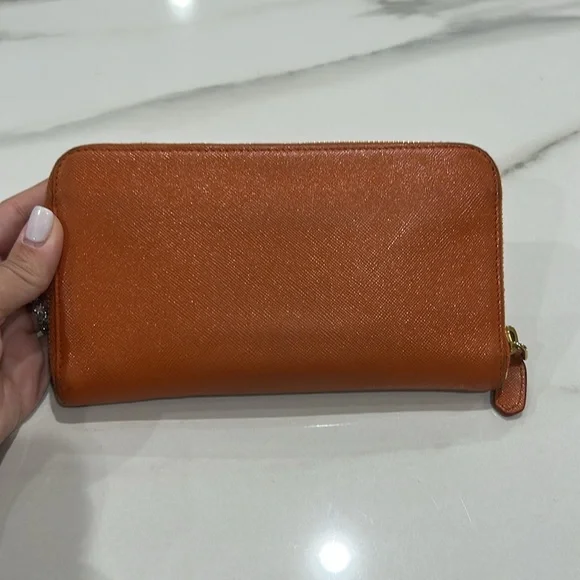 Prada Orange zipper wallet